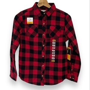 Eddie Bauer Workwear Kids Medium Flannel Shirt Buffalo Check Plaid Red and Black